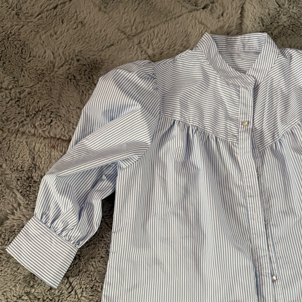 Striped Blue Mini Dress Set with Ruffle Hem - Picture 2 of 4